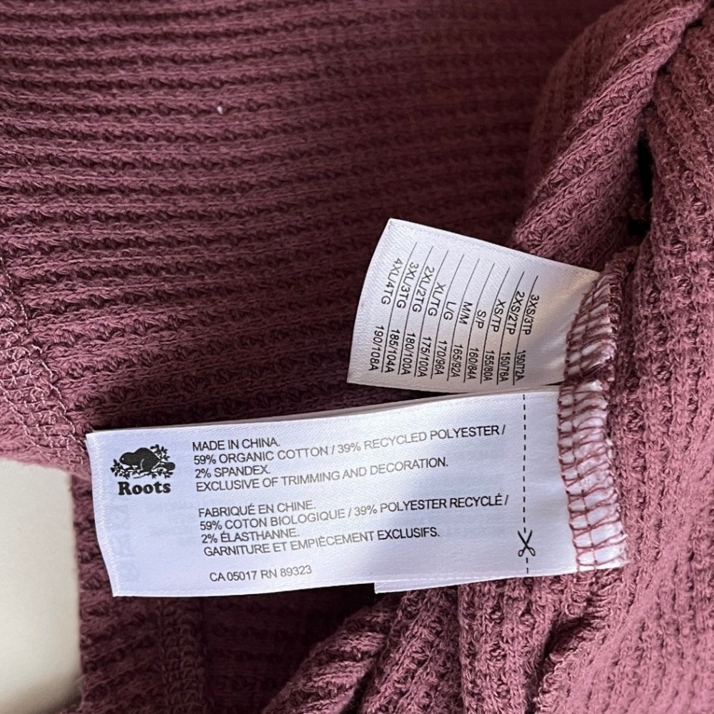 Roots Womens Waffle Knit Long Sleeve Top Dusty Rose Mauve Size Large Thermal - Picture 4 of 7